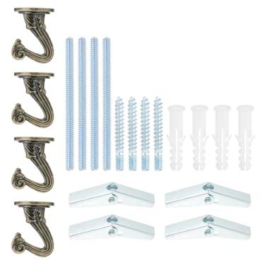 Imagem de PATIKIL Ganchos Swag, 4 peças de ganchos de teto resistentes com instalação de ferragens, fixação de parede, ganchos de teto para pendurar lustres de plantas, bronze
