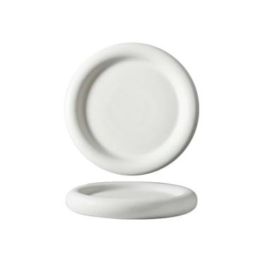 Imagem de Prato de espaguete grande fosco europeu criativo placa de cerâmica preta e branca com bordas grossas - branco fosco de 25,4 cm