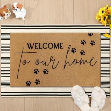 Imagem de Tinideya 2 peças tapete de porta de verão antiderrapante flores silvestres Hello Sunshine Sweet Home Ocean Welcome Floor Capacho Buffalo xadrez xadrez listrado tapete sazonal para entrada da varanda