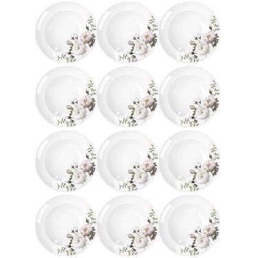 Imagem de Jogo 12 Pratos Fundos Redondos 23cm Garden em Porcelana com Estampa Floral Germer