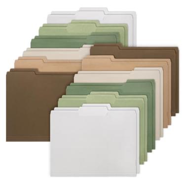 Imagem de Whaline Pacote com 24 pastas de arquivo verdes marrons tamanho carta 6 cores verde sálvia marrom bolsos para arquivo com aba de 1/3 cortado para material de sala de aula de escritório em casa, 22 x 29