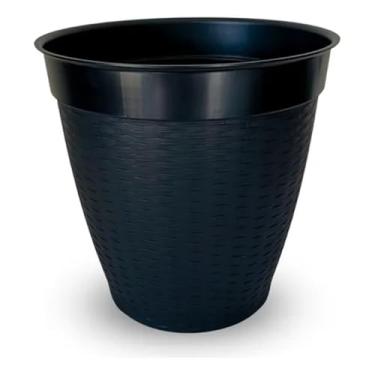 Imagem de Vaso Redondo Estilo Vime 30 Litros Cerâmico Plantas Flores Suculentas Jardim Decoração Casa (PRETO,3)