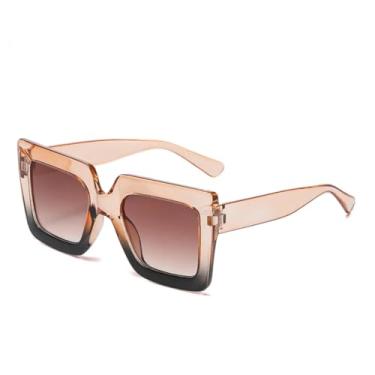 Imagem de Óculos de sol da moda, feminino, moderno, armação grande, masculino, para áreas externas, praia, proteção solar, UV400 (preto chá)