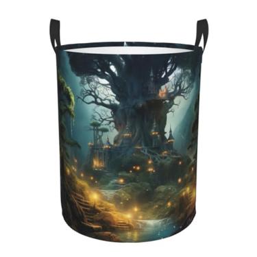Imagem de Cesto de lavanderia Fantasy Forest, dobrável, impermeável, cesto de armazenamento de roupas com alças, pano Oxford, organizador de brinquedos, cesta para banheiro, lavanderia, quarto, médio
