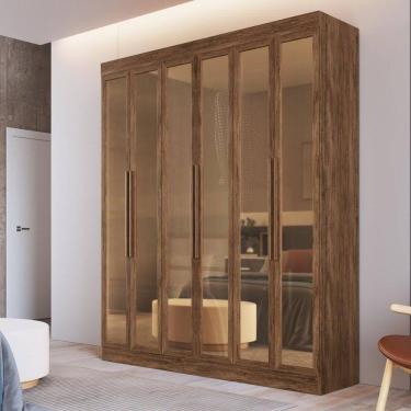 Imagem de Guarda-roupas Casal 6 Portas Com Vidro Multimóveis Cr35260 Castanho