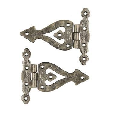 Imagem de SKANDH Dobradiça triangular de ferro | Dobradiças decorativas | Acabamento em latão antigo para portas de celeiro, portões, armários de cozinha, galpões, caixa de madeira, móveis, baú de cedro e baús