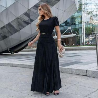 Imagem de Conjunto Blusa e Saia Longa Plissada na Malha Sued Skin moda evangélic