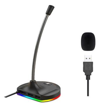 Imagem de Blapsuro Microfone Usb, Microfone De Computador De Mesa Com Botão Mudo E Iluminação Rgb, Microfone Condensador Plug&Play Para Laptop, Para Podcasting, Conferência, Jogos, Microfone Do Youtube/Skype