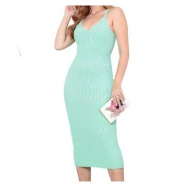 Imagem de Vestido FMF Tricô Modal Midi Feminino Justo Elegante Alças Finas-Feminino
