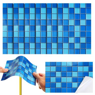 Imagem de Yexiya 6 peças de adesivos de reparo de piscina de PVC 21 x 14 cm - Kit de adesivos de vinil resistente para piscinas acima do solo, colchão de ar, barcos infláveis, barracas (xadrez, azul lago)