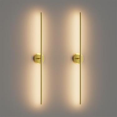 Imagem de Coinmit Arandelas de parede douradas com fio de 100 cm, conjunto de dois, luz de parede linear moderna com rotação de 360° 30 W 3000K para banheiro, sala de estar (pacote com 2)