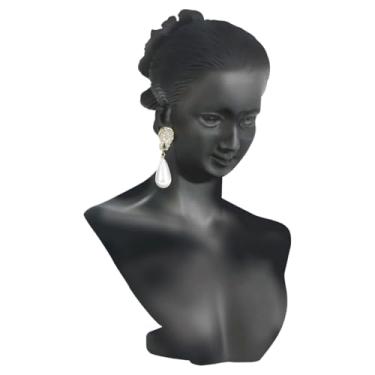 Imagem de Novel Box Suporte de exibição de joias preto 14 x 20 cm - Manequim feminino de busto clássico para colares, brincos e pingentes - Suporte organizador de joias para exibições de boutique, varejo e