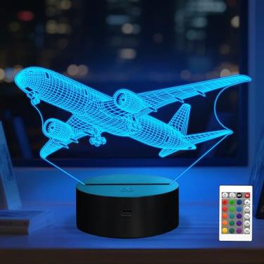 Imagem de Anywin Presentes de avião para homens, luz noturna de avião 3D com controle remoto, temporizador de 16 cores e regulável - lâmpada de avião para decoração de mesa de escritório, presente para Natal