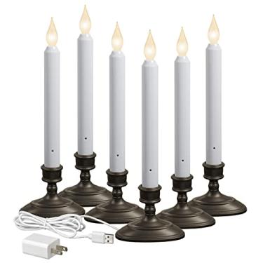 Imagem de Xodus Innovations Vela De Janela Led Plug-In Fpc1370A-6 Com Tecnologia Hot Spot, Sensor Do Anoitecer Ao Amanhecer E Escolha Chama Quente Ou Branca, Bronze Envelhecido/Preto, Pacote 6