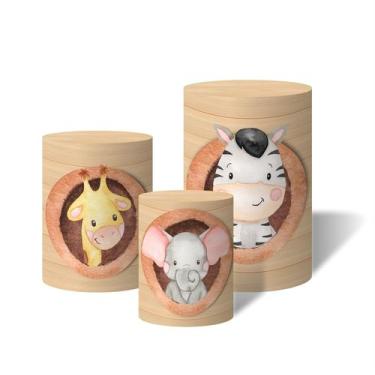 Imagem de Trio Capas Para Cilindro Versátil Arca de Noé Animais Aquarela Madeira