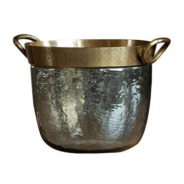 Imagem de Balde de gelo para festas, balde de gelo de vidro de luxo com borda de cobre dourado, decoração estilo retrô, balde de gelo feito à mão com isolamento de metal, ótimo para bar em casa, cerveja gelada