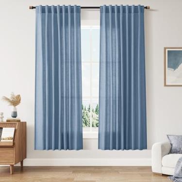 Imagem de Nanspring Cortinas semitransparentes azul pedra 72 polegadas de comprimento 2 painéis para quarto/escritório aba traseira haste bolso filtro de luz cortinas de privacidade algodão linho cortina sala