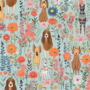 Imagem de REDAMANCY Papel de parede colorido de flores silvestres azuis para cães e jardim, papel de parede colado em contato, papel de parede vintage, fácil de descolar para mesa-de-cabeceira, gaveta, armário