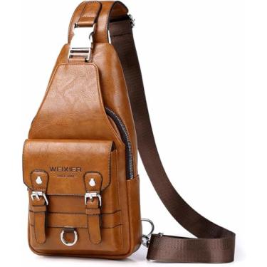 Imagem de Bolsa tiracolo de couro PU para homens - impermeável, leve, bolsa transversal no peito para caminhadas e ciclismo, B - Marrom claro, Bolsa tiracolo