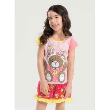 Imagem de Pijama Verão Menina Rosa Blusa e Shorts Ursinha dos Sonhos - Molekada,