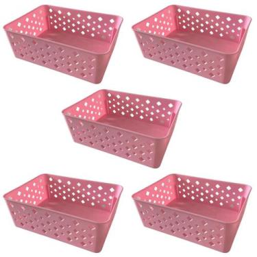 Imagem de Kit 5 Cestos Multiuso Organizador Empilhável Gaveta 19x14x6 - Trioplas
