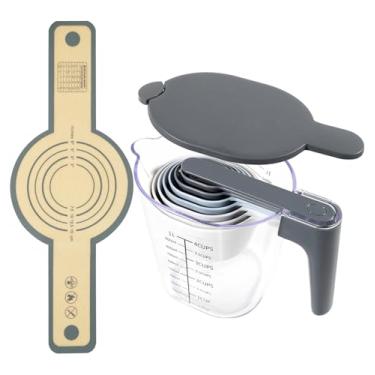 Imagem de Recogwood Conjunto de 11 copos de medição e colheres com copo medidor empilhável, tampa e estilingue de silicone para pão (cinza), utensílios de cozinha exclusivos para assar e cozinhar, livre de BPA