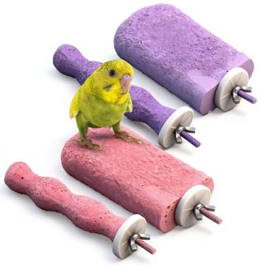 Imagem de Soulchen 4 peças de pedra de cálcio para moagem de bico de pássaro, poleiros de papagaio, dentes, boca, molar, gaiola, acessórios, plataforma, bastões de moagem de patas, suporte de salto para araras