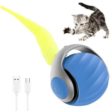 Imagem de DJAPWPX - 2 bolas de brinquedo para gatos, brinquedos interativos recarregáveis para gatos, brinquedos inteligentes com cabos e caudas tipo C para animais de estimação, atividades internas e externas
