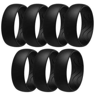 Imagem de Egnaro Anéis masculinos de silicone de 8 mm de largura e 2,5 mm de espessura, faixas elásticas pretas de borracha para remoção de ervas daninhas e sulcos respiráveis para treino de academia, 9.5-10