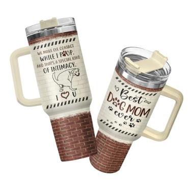 Imagem de 34HD Presentes de Dia das Mães, Copo para mãe de cachorro de 1,134 g com alça e canudo, copo Paw Mama com tampa, caneca de viagem para os melhores amantes de cães, presentes engraçados para donos de