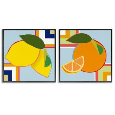 Imagem de Stupell Industries Conjunto geométrico de arte giclée emoldurado preto de frutas cítricas, design de Daniela Santiago, 12 x 12