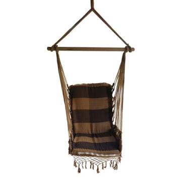 Imagem de Cadeira De Balanço Rede De Descanso Suspensa Luxo Algodão MARROM 3 - A
