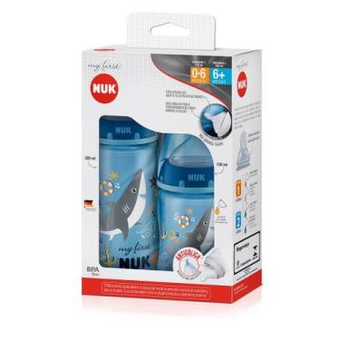 Imagem de Kit mamadeira nuk my first 2 unid 150ml e 300ml boy bico silicone anti