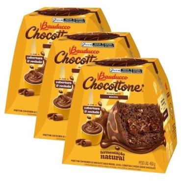 Imagem de kit 3 Panettone Chocottone Maxi Sabor Mousse Bauducco 450g
