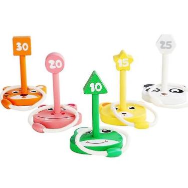 Imagem de Ring Toss Playset de animais interativos de madeira com 5 anéis - Gloo