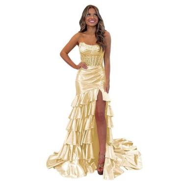 Imagem de Vestido de formatura Mollyevers Champagne Satin Mermaid Ruffle 2025