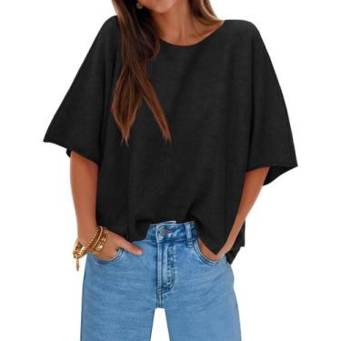 Imagem de Suéter feminino Cicy Bell de meia manga grande com gola de barco preta