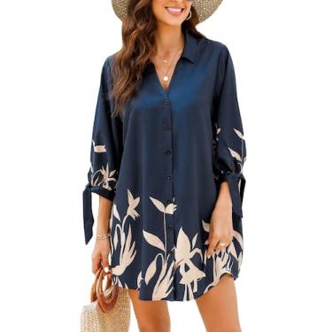 Imagem de Vestido feminino CUPSHE, verão, praia, azul, floral, tamanho M