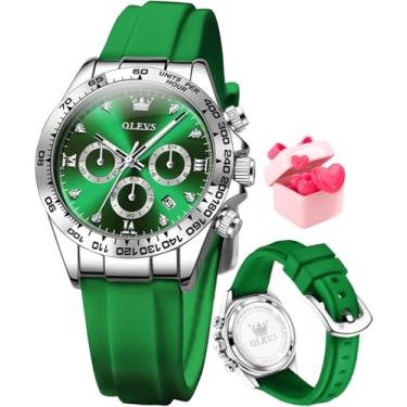 Imagem de OLEVS Relógio feminino moderno ouro rosa diamante analógico quartzo feminino relógios de pulso para mulheres vestido de luxo feminino de aço inoxidável luminoso à prova d'água data data, 5618 - verde