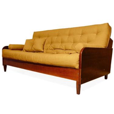 Imagem de Sofá Cama Paris Acquablock Amarelo Madeira Maciça Cor Imbuia - R9 Desi