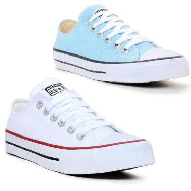 Imagem de Kit 2 Tênis Star Authentic Kalum Feminino Sola Reta Ori, Branco, Azul,