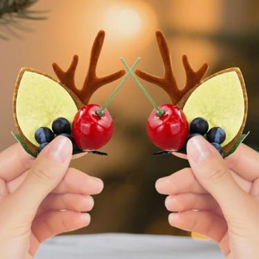 Imagem de 2 peças de grampos de cabelo de Natal para mulheres, acessórios práticos de cabelo de férias com chifres de rena, acessórios de cabelo fofos de Natal para festas, reuniões de férias e cabines de fotos