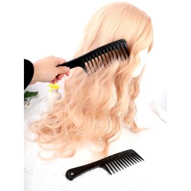 Imagem de 2 Pentes de dentes grandes e largos, pente de desembaraçamento preto para mulheres, pente de cabelo para cabelos cacheados molhados, para penteados e cuidados profissionais com o cabelo