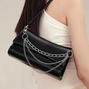 Imagem de Bolsa de 3 camadas, corrente de pingente para bolsa, prata, pingente com fivelas de metal, alça de corrente de extensão de substituição para mulheres, bolsa transversal, acessórios decorativos