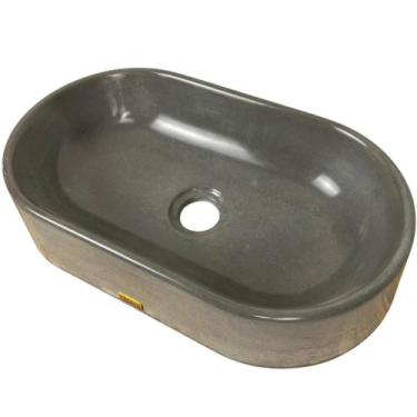 Imagem de Cuba Cinza Banheiro Oval Apoio Lavabo Concreto Sobrepor Brilhante Pia 