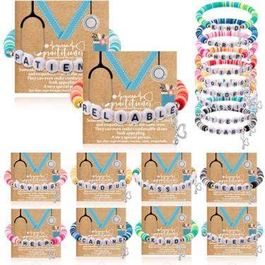 Imagem de Tondiamo 20 conjuntos de pulseiras ajustáveis de contas de argila empilháveis de enfermeiras com cartão de agradecimento, presentes de profissionais de saúde para mulheres, enfermeiras, colegas de