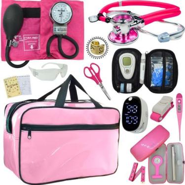 Imagem de Kit Bolsa Cores Aparelho de Pressao Esfigmomanometro Estetoscópio Medi