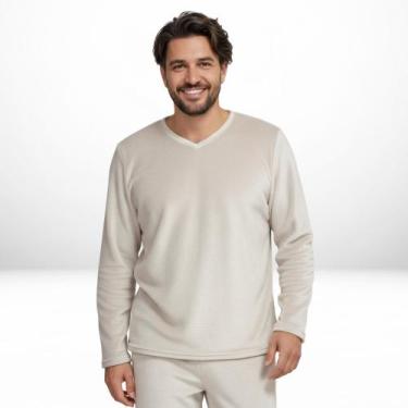 Imagem de Pijama Quentinho de inverno Masculino Soft/Fleece - Super Estilo, Bege