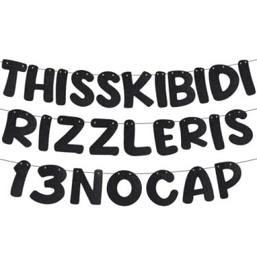 Imagem de Este Skibidi Rizzler Is 13 No Cap Glitter Banner, Decoração Festa de 13 Anos Pré-Amarrada Placa de Aniversário Engraçada Artigos para Festa e Presentes (Preto)
