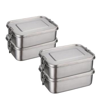 Imagem de 4 caixas bentô de aço inoxidável de 550 ml, lancheira de metal, portátil, clipes bloqueáveis à prova de vazamento, caixas de lanche reutilizáveis para lava-louças, trabalho, piquenique